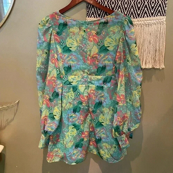 CIDER FLORAL LONG SLEEVE RUFFLE MINI DRESS SIZE L NWT - Picture 7 of 7